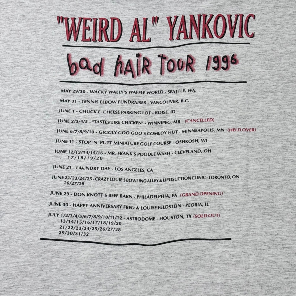 Vintage 1996 Weird Al Yankovic Bad Hair Tour Shirt Wild Oats Gray Large USA Made - Picture 10 of 12